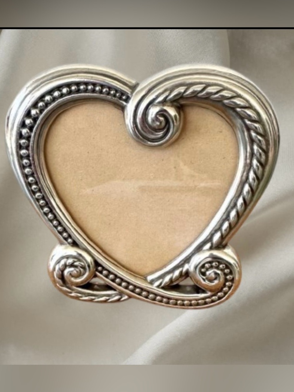 Brighton Heart Shaped Silver Plated 4” Small Picture Frame Scroll Cottagecore